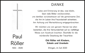 Anzeige von Paul Röller von Schwäbische Zeitung