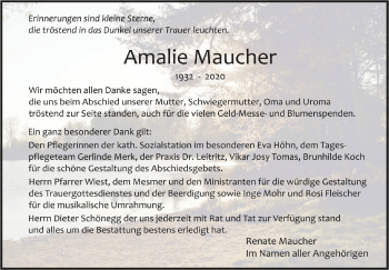 Anzeige von Amalie Maucher von Schwäbische Zeitung