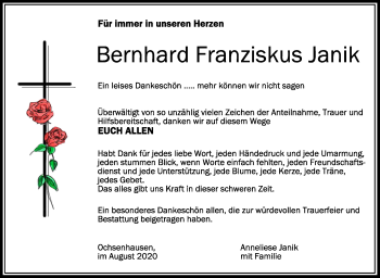 Anzeige von Bernhard Franziskus Janik von Schwäbische Zeitung