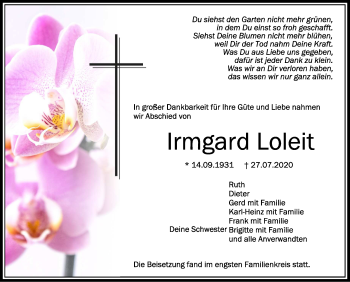 Anzeige von Irmgard Loleit von Schwäbische Zeitung