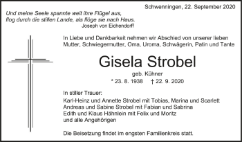 Anzeige von Gisela Strobel von Schwäbische Zeitung