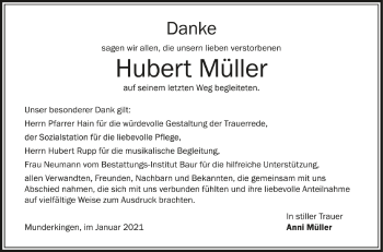 Anzeige von Hubert Müller von Schwäbische Zeitung
