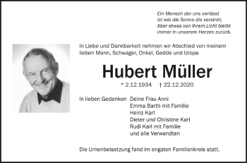 Anzeige von Hubert Müller von Schwäbische Zeitung
