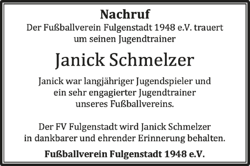  Traueranzeige für Janick Schmelzer vom 18.01.2021 aus Schwäbische Zeitung