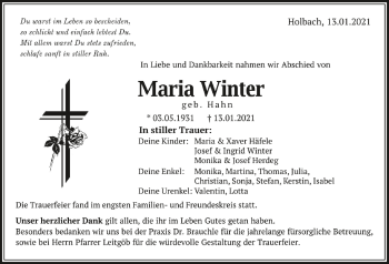 Anzeige von Maria Winter von Schwäbische Zeitung