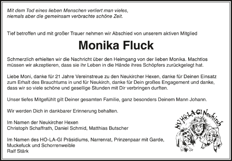  Traueranzeige für Monika Fluck vom 09.01.2021 aus Schwäbische Zeitung