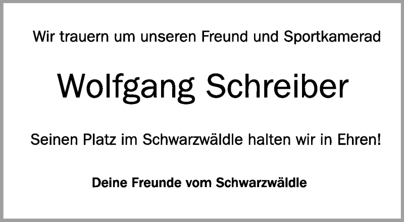  Traueranzeige für Wolfgang Schreiber vom 16.01.2021 aus Schwäbische Zeitung