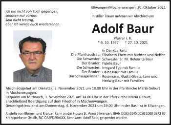 Anzeige von Adolf Baur von Schwäbische Zeitung
