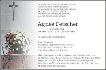 Anzeige von Agnes Fetscher von Schwäbische Zeitung