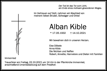 Anzeige von Alban Kible von Schwäbische Zeitung