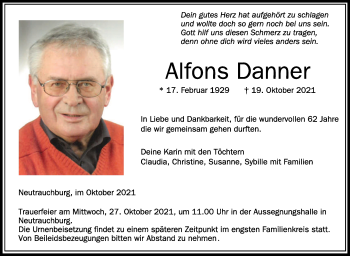 Anzeige von Alfons Danner von Schwäbische Zeitung