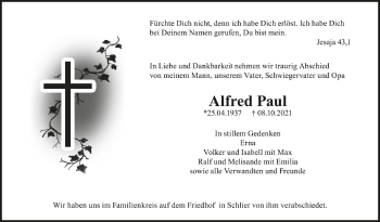 Anzeige von Alfred Paul von Schwäbische Zeitung