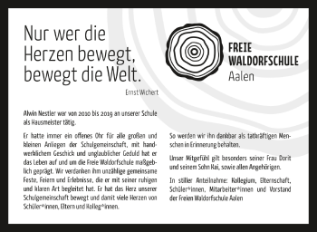 Anzeige von Alwin Nestler von Schwäbische Zeitung