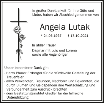 Anzeige von Angela Lutak von Schwäbische Zeitung