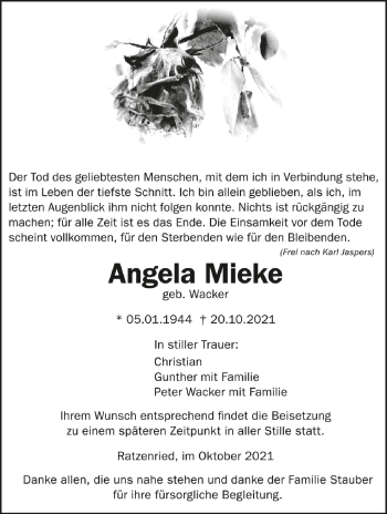 Anzeige von Angela Mieke von Schwäbische Zeitung