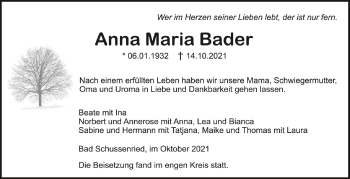 Anzeige von Anna Maria Bader von Schwäbische Zeitung