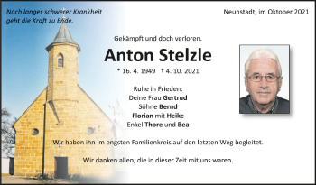 Anzeige von Anton Stelzle von Schwäbische Zeitung