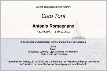 Anzeige von Antonio Romagnano von Schwäbische Zeitung
