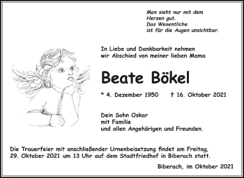 Anzeige von Beate Bökel von Schwäbische Zeitung