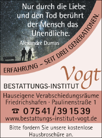 Anzeige von Bestattungs-Institut Vogt  von Schwäbische Zeitung