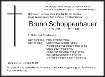 Anzeige von Bruno Schoppenhauer von Schwäbische Zeitung
