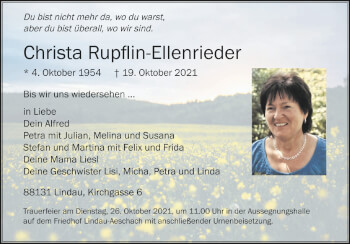 Anzeige von Christa Rupflin-Ellenrieder von Schwäbische Zeitung