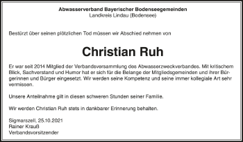 Anzeige von Christian Ruh von Schwäbische Zeitung