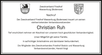 Anzeige von Christian Ruh von Schwäbische Zeitung