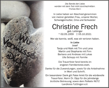 Anzeige von Christine Frech von Schwäbische Zeitung