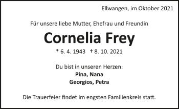Anzeige von Cornelia Frey von Schwäbische Zeitung