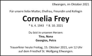 Anzeige von Cornelia Frey von Schwäbische Zeitung