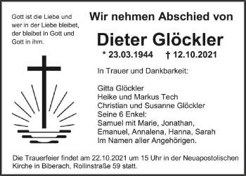 Anzeige von Dieter Glöckler von Schwäbische Zeitung