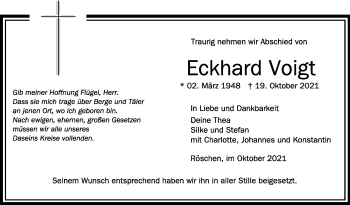 Anzeige von Eckhard Voigt von Schwäbische Zeitung