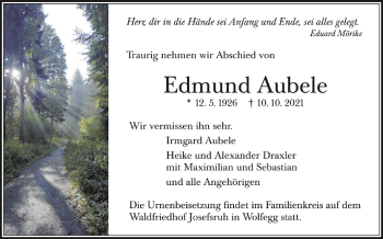 Anzeige von Edmund Aubele von Schwäbische Zeitung