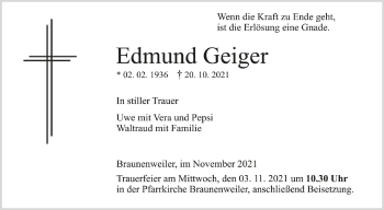 Anzeige von Edmund Geiger von Schwäbische Zeitung
