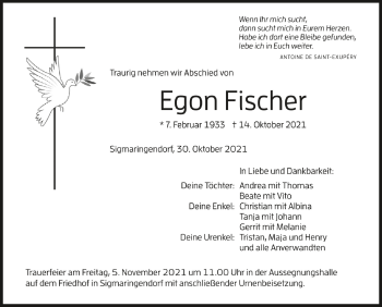 Anzeige von Egon Fischer von Schwäbische Zeitung