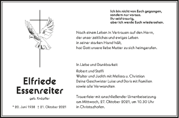 Anzeige von Elfriede Essenreiter von Schwäbische Zeitung