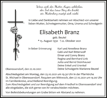Anzeige von Elisabeth Branz von Schwäbische Zeitung
