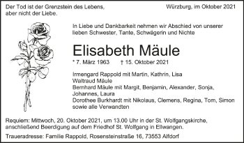 Anzeige von Elisabeth Mäule von Schwäbische Zeitung