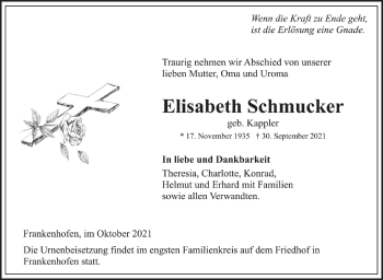 Anzeige von Elisabeth Schmucker von Schwäbische Zeitung