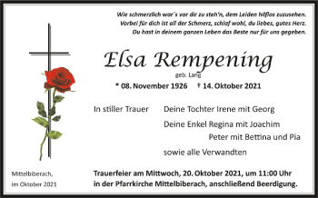 Anzeige von Elsa Rempening von Schwäbische Zeitung