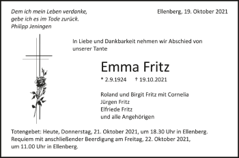 Anzeige von Emma Fritz von Schwäbische Zeitung