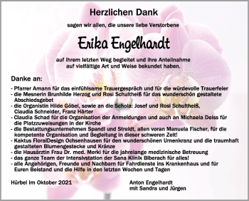 Anzeige von Erika Engelhardt von Schwäbische Zeitung