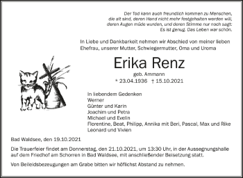 Anzeige von Erika Renz von Schwäbische Zeitung