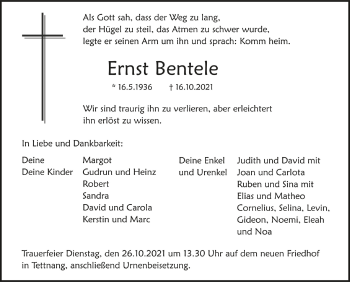 Anzeige von Ernst Bentele von Schwäbische Zeitung