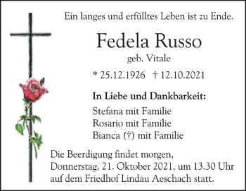 Anzeige von Fedela Russo von Schwäbische Zeitung