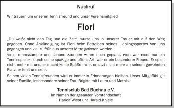 Anzeige von Flori  von Schwäbische Zeitung