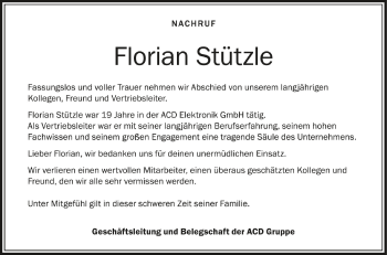 Anzeige von Florian Stützle von Schwäbische Zeitung
