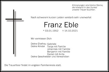 Anzeige von Franz Eble von Schwäbische Zeitung