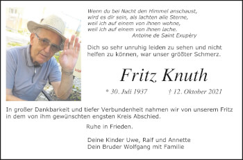 Anzeige von Fritz Knuth von Schwäbische Zeitung